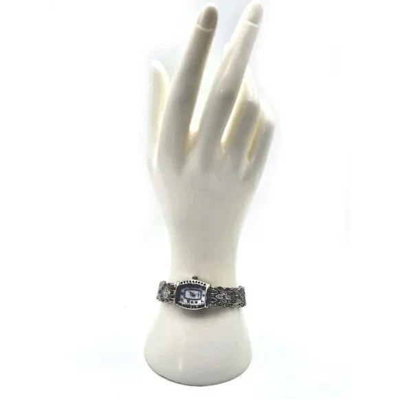 Vintage M.Z. Berger WS01 Women’s Quartz Watch Silver Marcasite Look Bracelet - Picture 5 of 10